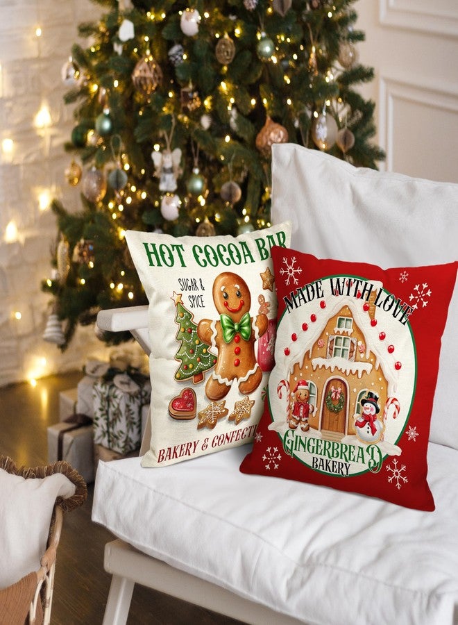 THAWAY Christmas Pillow Covers 18x18 Inch Set of 4 Gingerbread Man House Decorative Cushion Covers Xmas Bakery Hot Cocoa Outdoor Pillowcase Winter Holiday Decor Cushion Case for Home Couch - Image 3
